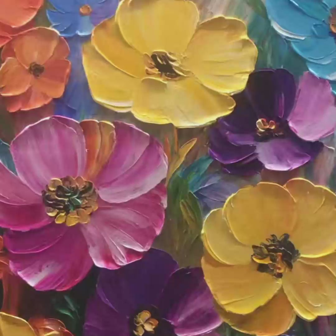 BLOOMING RHAPSODY: Colorful Impasto Floral Oil Painting - Image 3