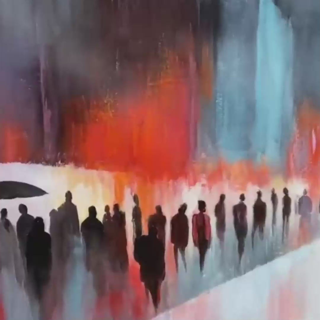 MIDNIGHT CROSSING: Minimalist Urban Cityscape Oil Painting - Image 3