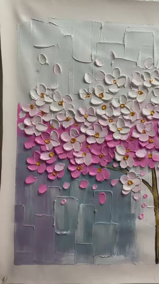 SPRING BLOSSOM: Panoramic Cherry Blossom Painting in Pink and White, Textured Impasto, Modern Wall Art - Image 4