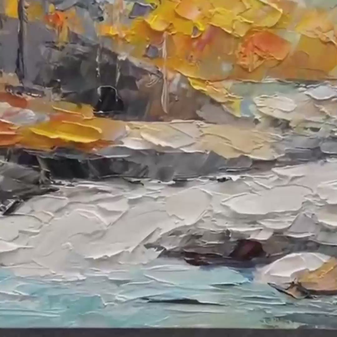 AUTUMN RIVER: Textured Landscape Painting with River and Mountains - Image 3