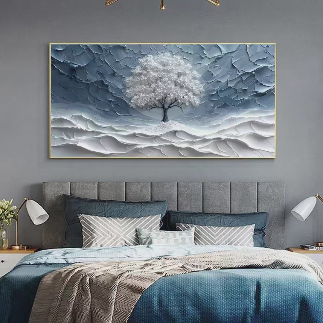 WINTER'S EMBRACE: Textured Winter Landscape Painting, Impasto Wall Art, Horizontal Canvas, Tree Art - Image 2