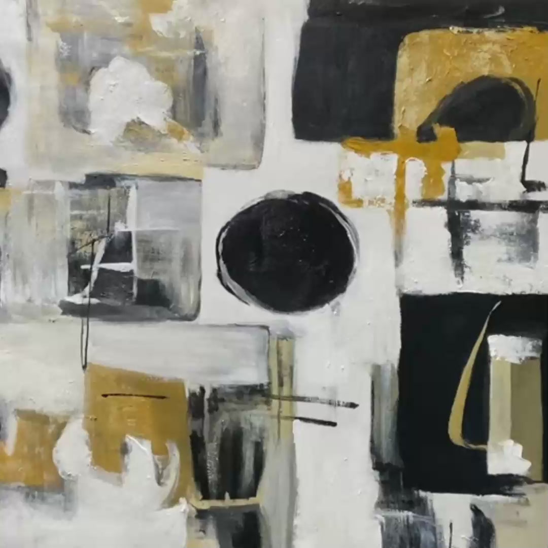 ALCHEMY GRID: Textured Abstract Painting in Black, White & Gold - Image 3