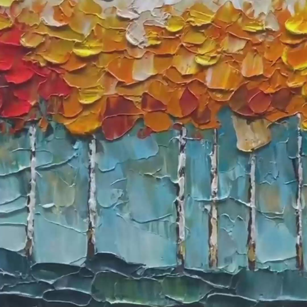 GOLDEN ASPEN: Textured Forest Painting, Impasto Wall Art, Horizontal Canvas, Autumn Decor - Image 3