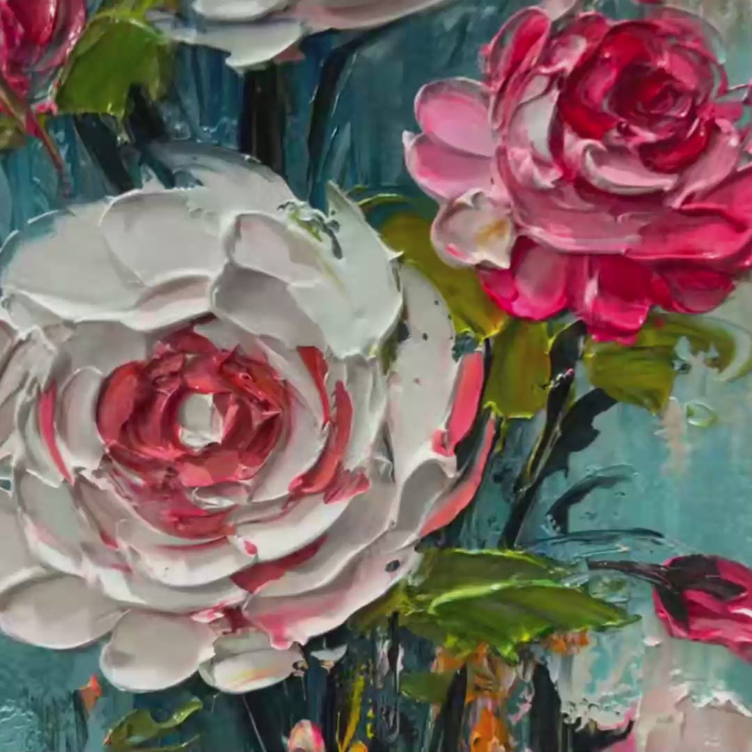 BLUSHING BOUQUET: Textured Floral Impasto Oil Painting - Image 3