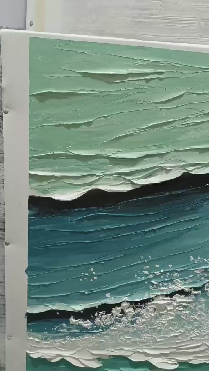 COASTAL TEXTURES: Panoramic Abstract Seascape, Impasto, Palette Knife - Image 4
