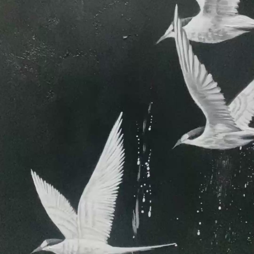 NIGHT FLIGHT: Monochromatic Birds in Flight Oil Painting - Image 4