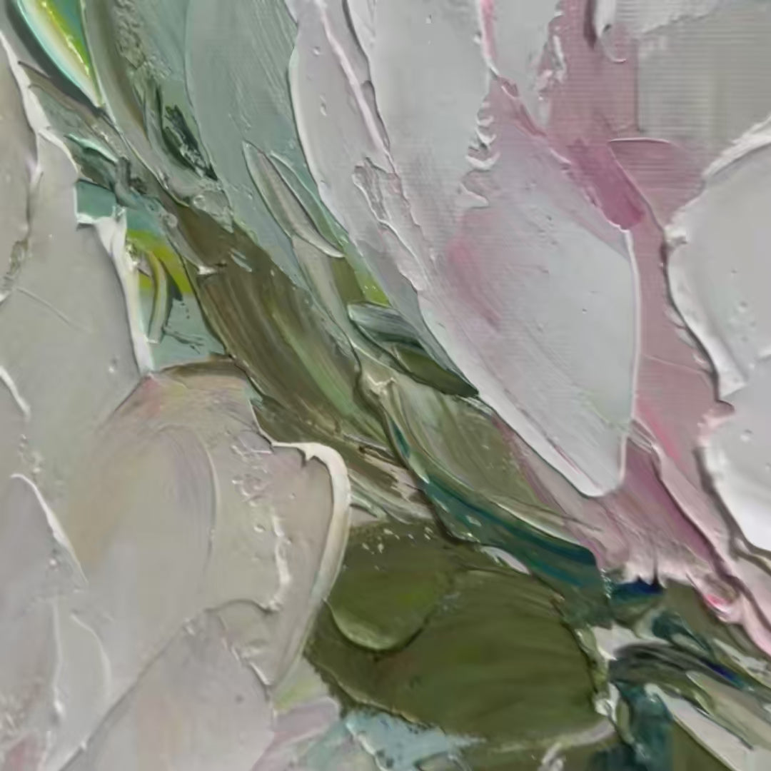 SERENE BLOSSOMS: Textured Floral Oil Painting in Soft White and Blush - Image 4