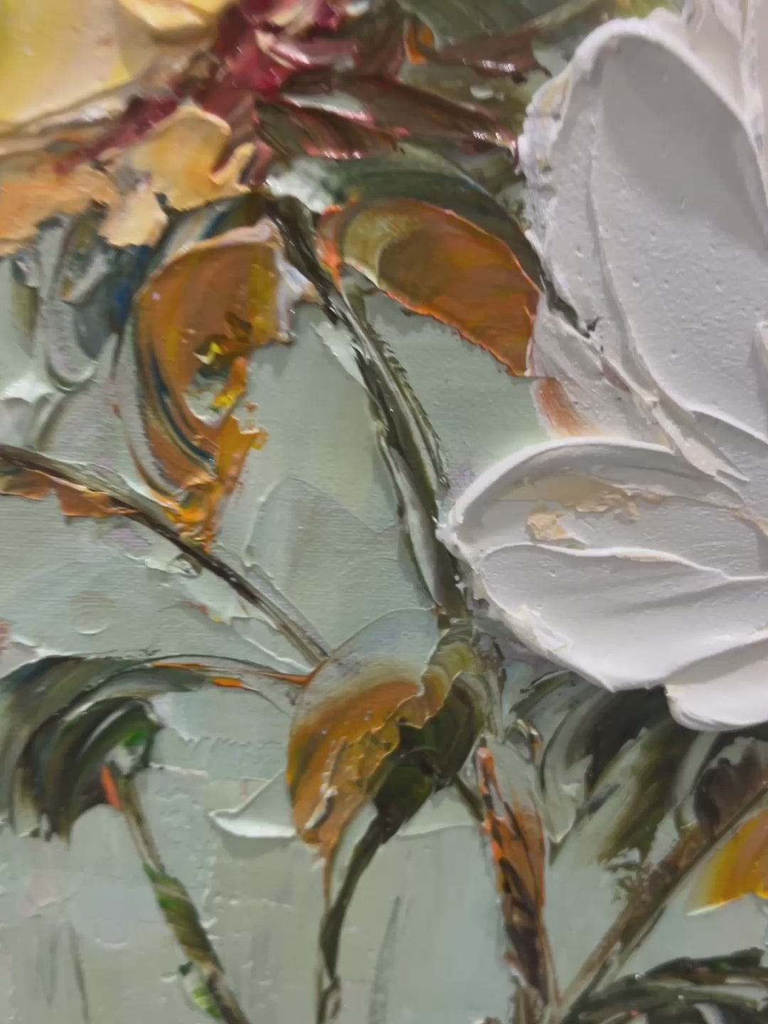 WHITE PEONY DUET: Square Impasto Peony Painting in Soft White - Image 4