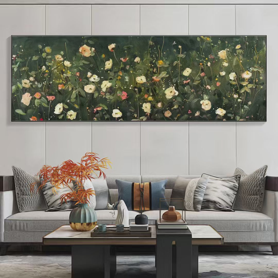 WHISPERING MEADOW PANORAMIC: Wildflower Painting, Panoramic Wall Art, Dark Floral Decor - Image 2