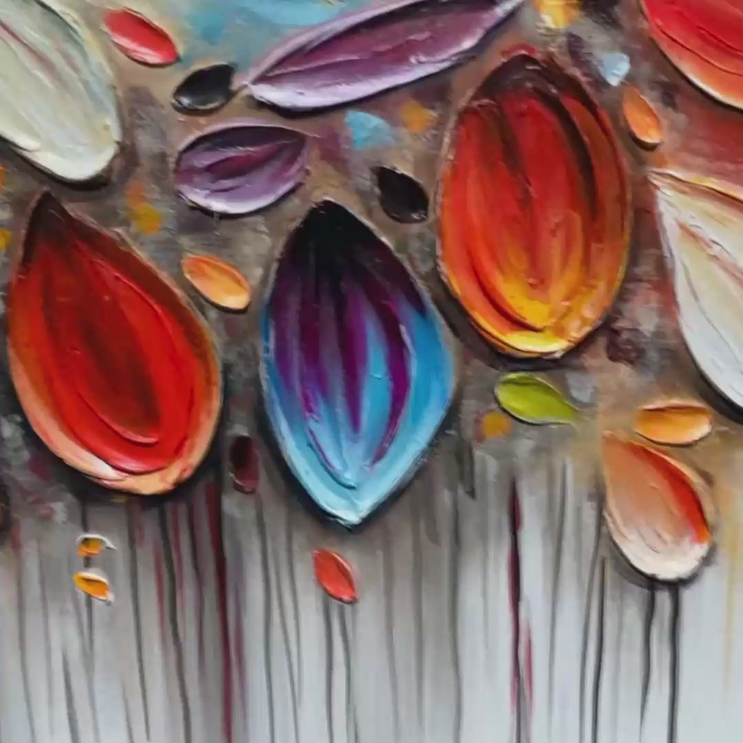 AUTUMN RAIN: Textured Impasto Leaf Fall Oil Painting - Image 3