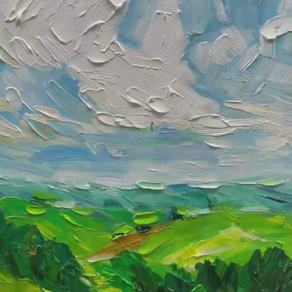 GREEN VALLEY VISTA: Textured Landscape Painting, Impasto Wall Art, Vertical Canvas, Nature Decor