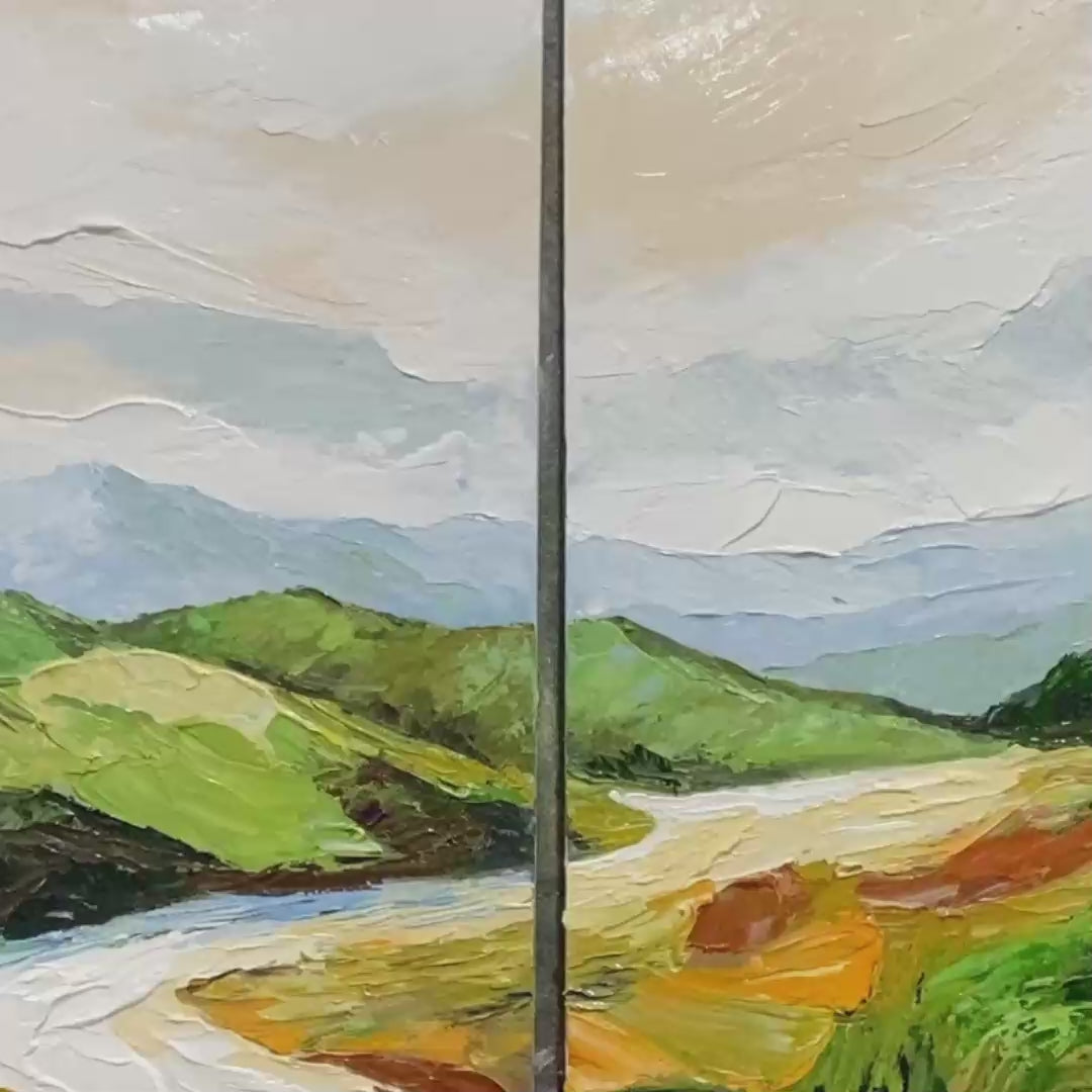 RIVER VALLEY DUET: Textured Landscape Diptych Painting - Image 3