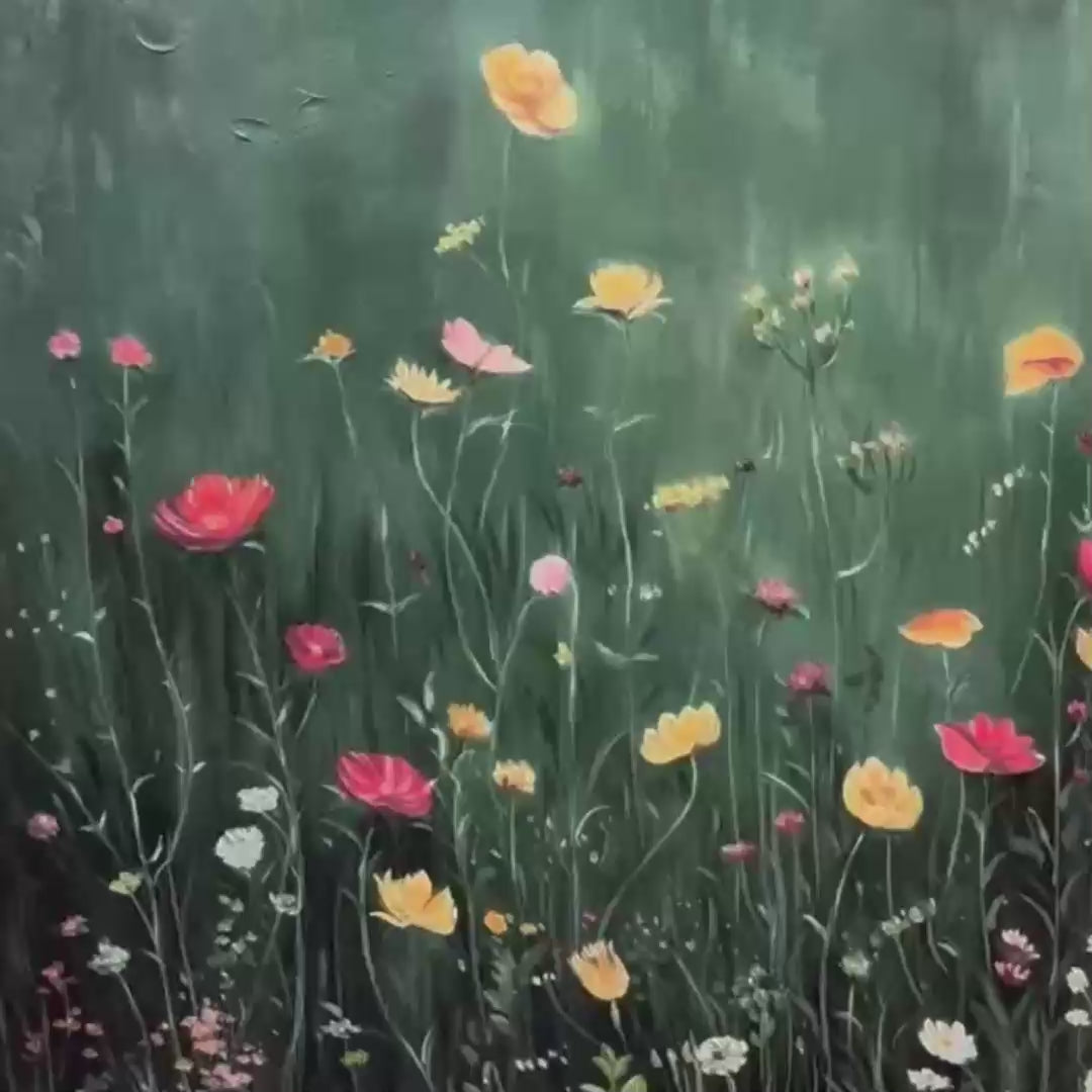 MEADOW'S EMBRACE: Moody Floral Botanical Painting, Vertical Wall Art - Image 3