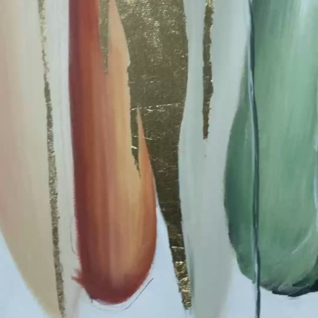 AUTUMN WHISPERS: Abstract Painting in Pink, Green, and Gold, Horizontal Canvas, Modern Wall Art - Image 3