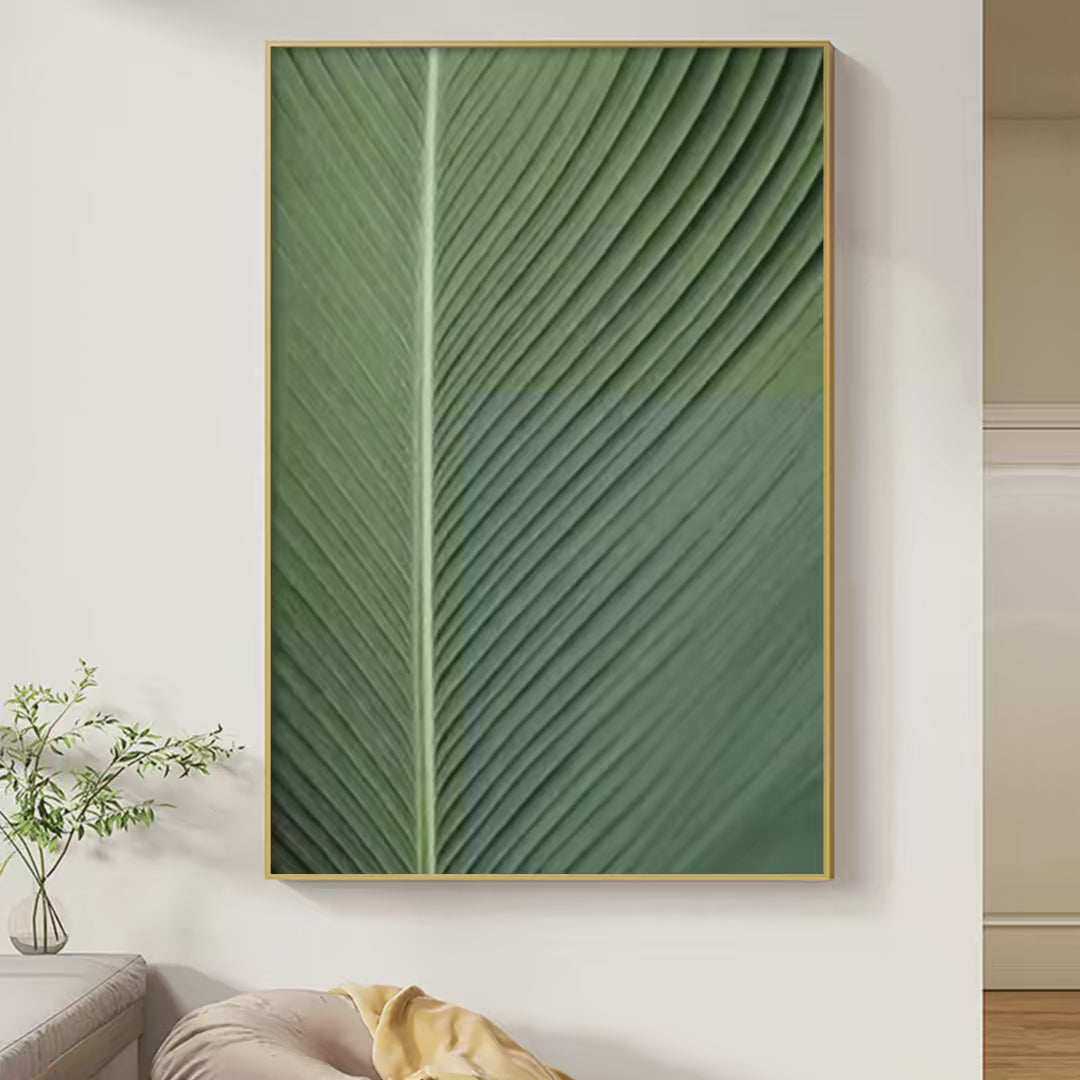 TROPICAL SERENITY: Minimalist Botanical Painting, Green Leaf Wall Art, Vertical Canvas - Image 2