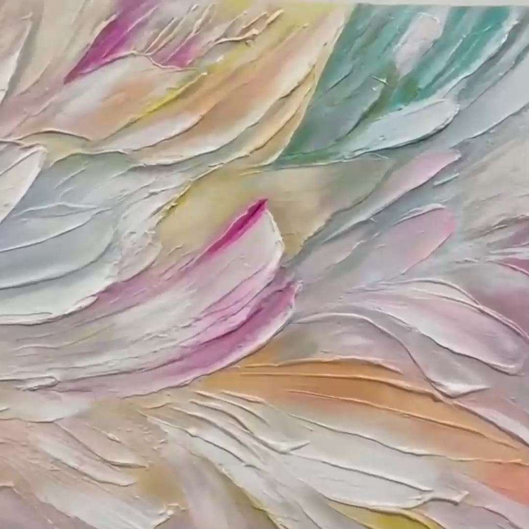 PASTEL DREAM: Textured Abstract Painting in Soft Hues, Horizontal Wall Art - Image 3