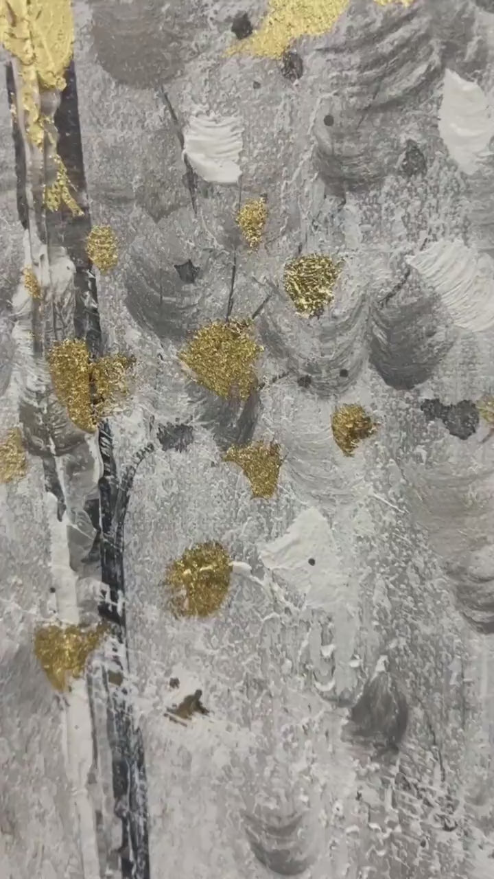 GOLDEN BIRCHWOOD: Panoramic Birch Forest Landscape Oil Painting with Gold Accents - Image 4