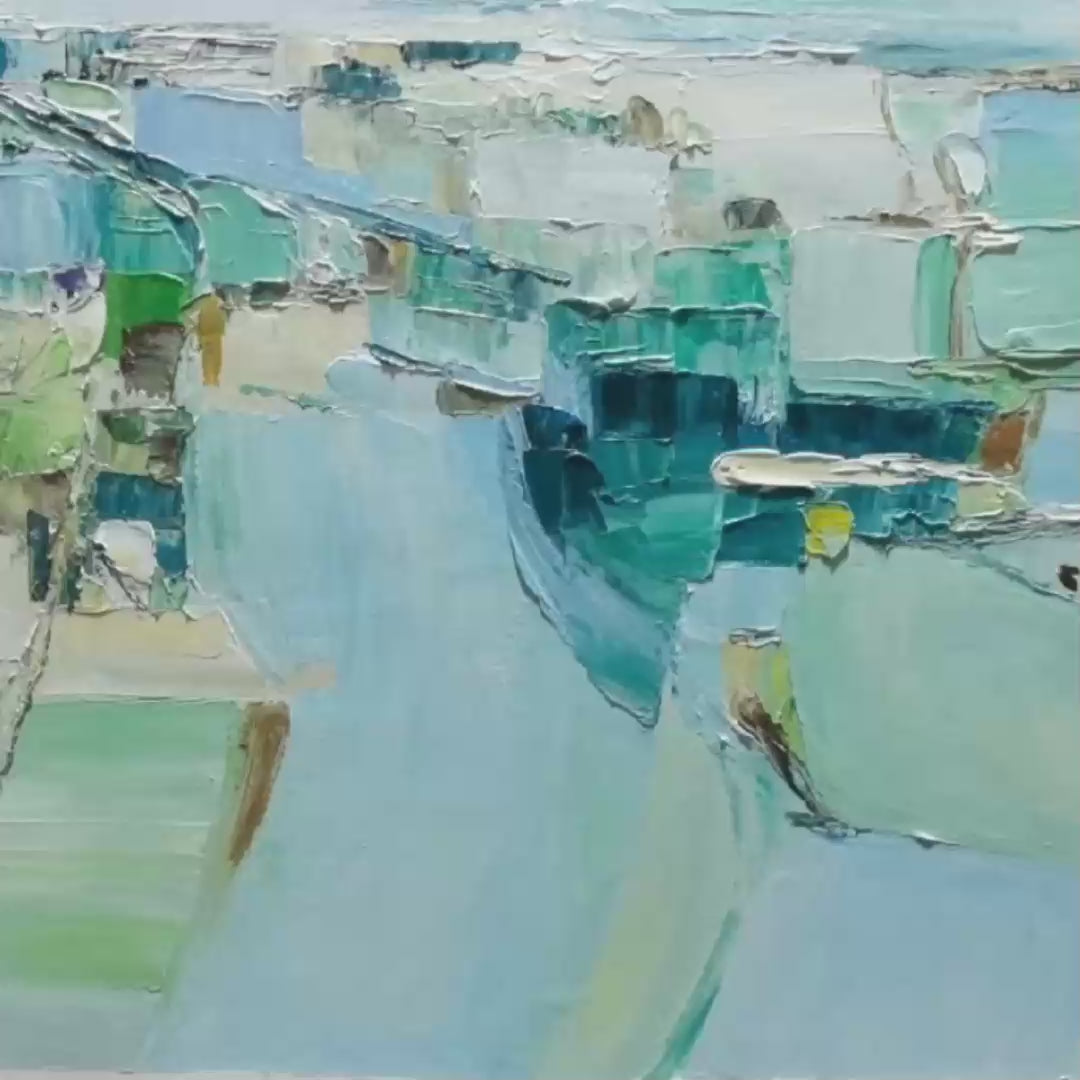 AZURE DREAM: Textured Abstract Landscape Oil Painting - Image 3