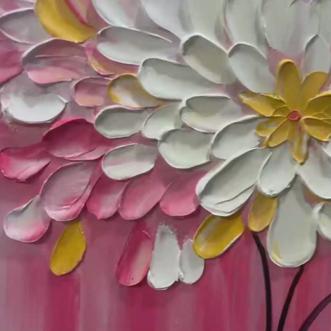 BLUSHING BLOOMS: Textured Impasto Floral Oil Painting - Image 3