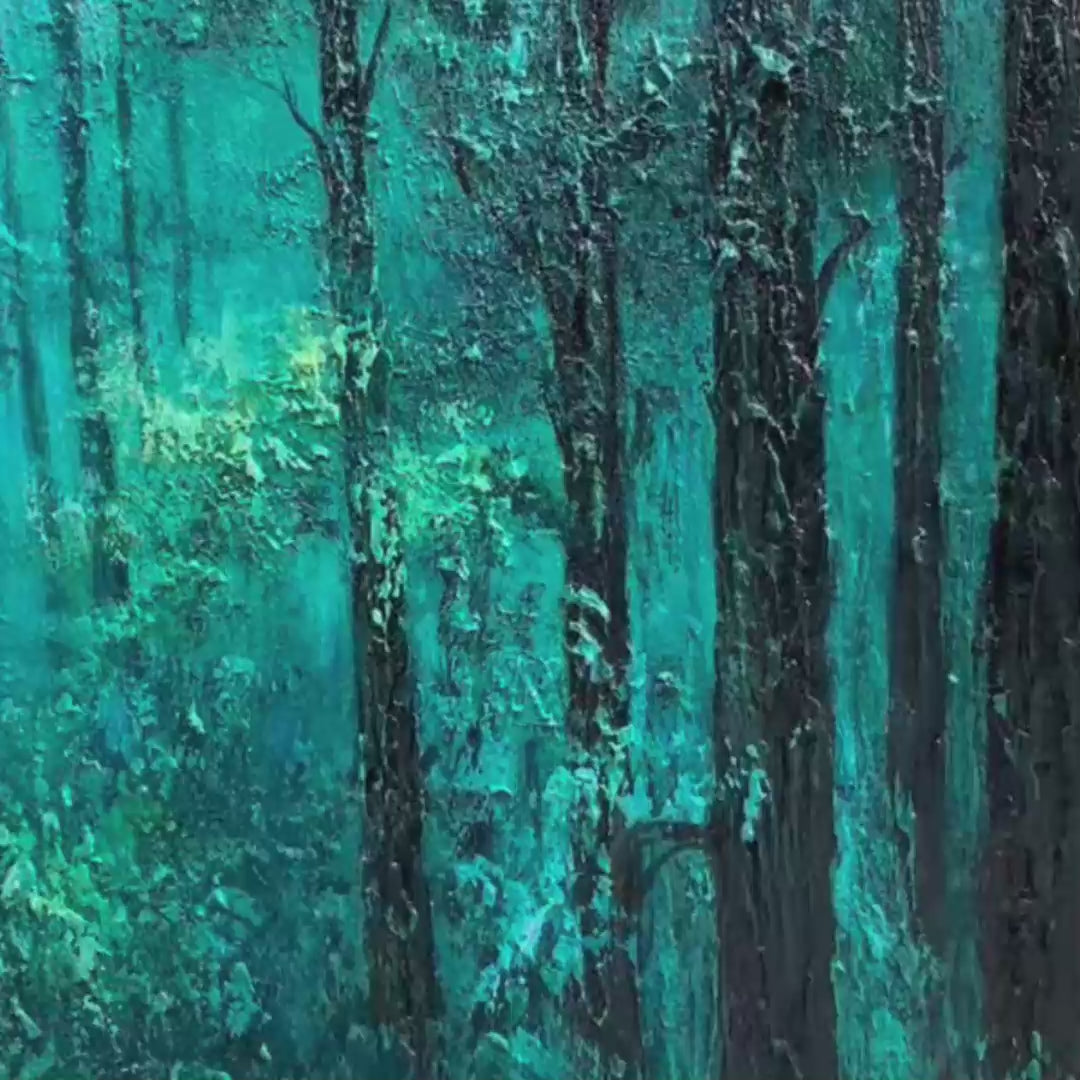 EMERALD FOREST PATH: Vertical Forest Painting, Green Woodland Scene, Nature Wall Art, Living Room - Image 3