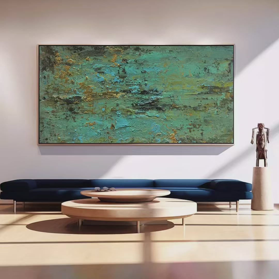 GOLDEN TIDE: Textured Abstract Painting in Teal and Gold - Image 4