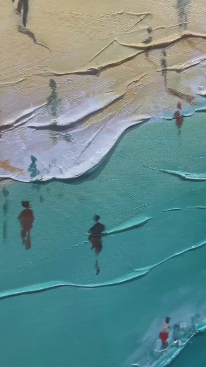SUMMER AFTERNOON: Beach Scene Oil Painting with Beach Umbrellas - Image 3