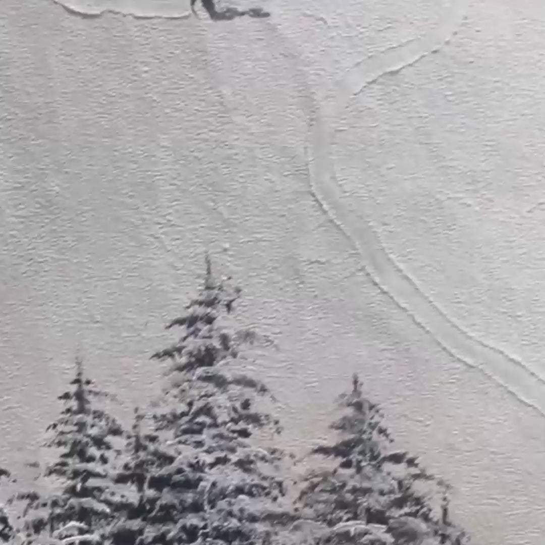ALPINE SYMPHONY: Minimalist Skiing Scene on Textured Canvas - Image 3