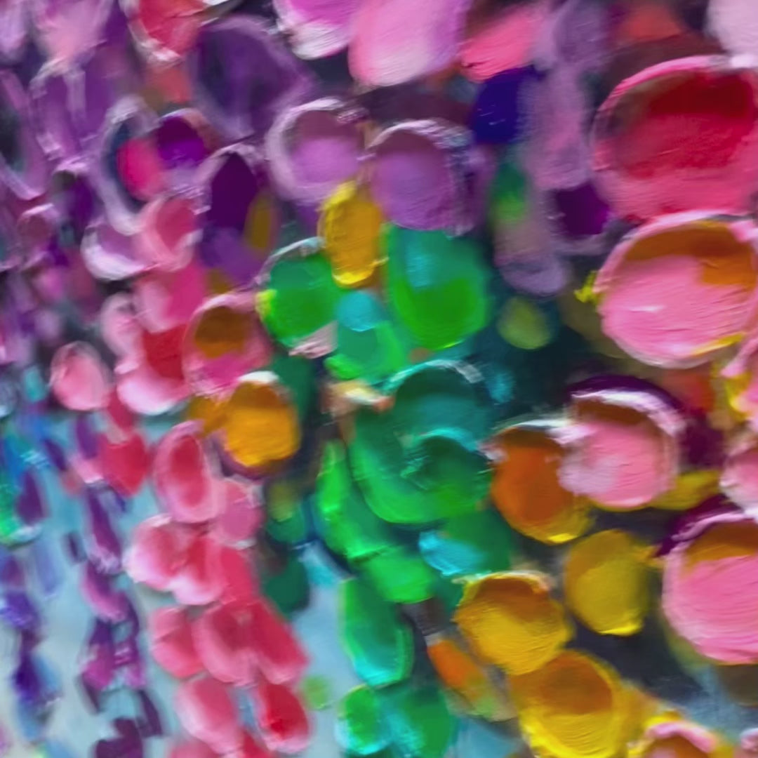 CASCADE OF COLOR: Textured Impasto Floral Oil Painting - Image 3