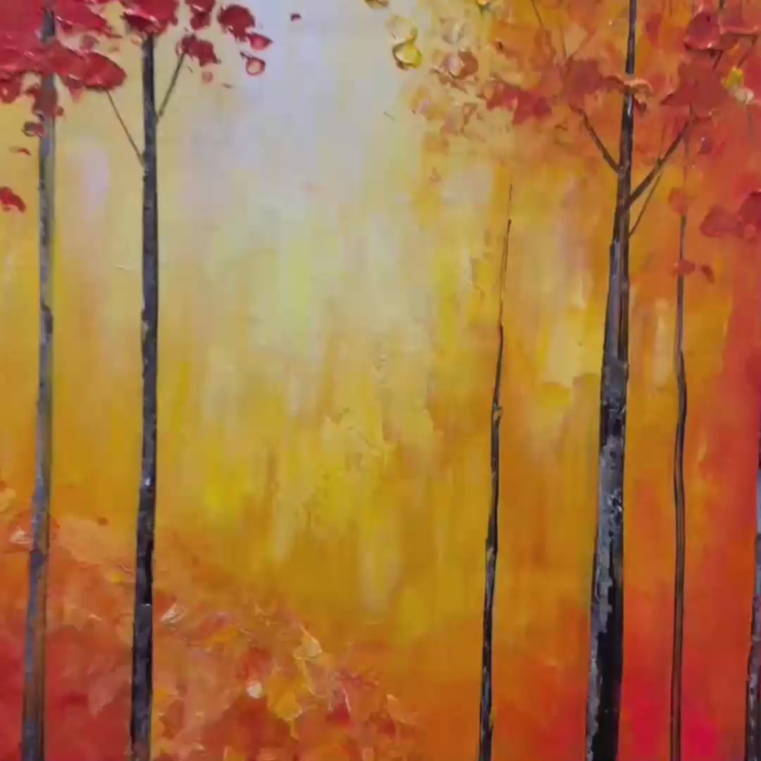AUTUMN GLOW: Textured Abstract Forest Oil Painting - Image 3