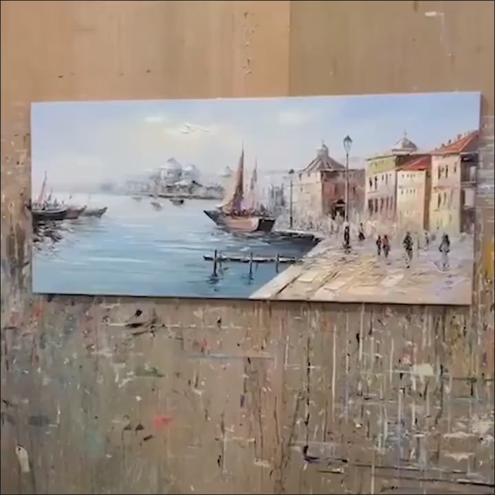 VENETIAN SERENADE: Panoramic Cityscape Oil Painting of Venice - Image 4