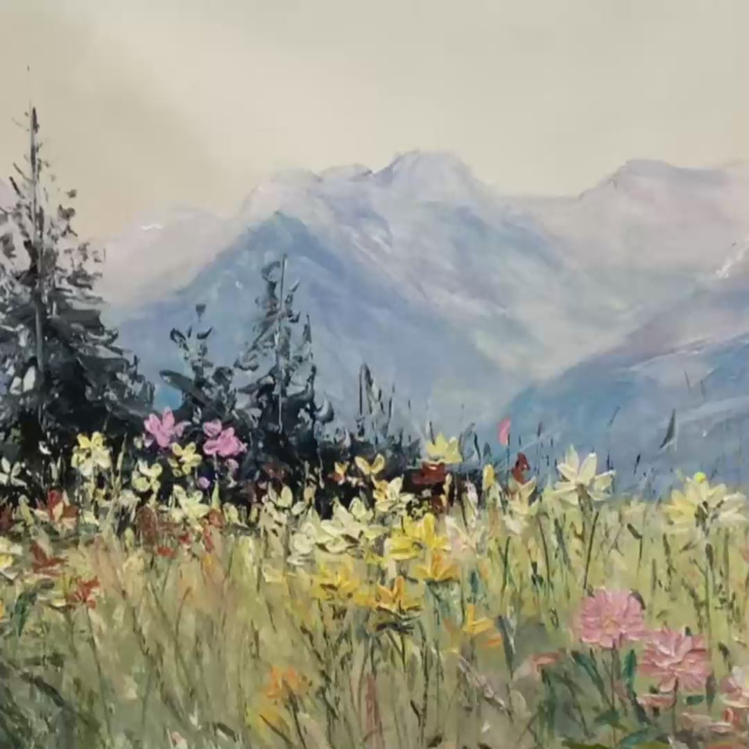 ALPINE SERENITY: Impressionist Mountain Meadow Landscape Painting - Image 3