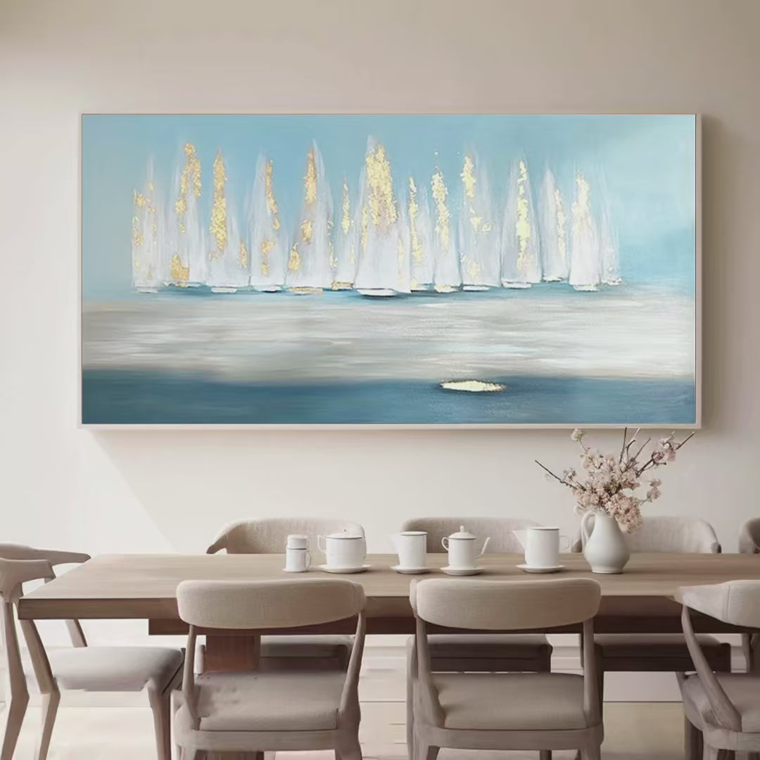 GOLDEN SAILS: Abstract Seascape Painting with Gold Accents - Image 2