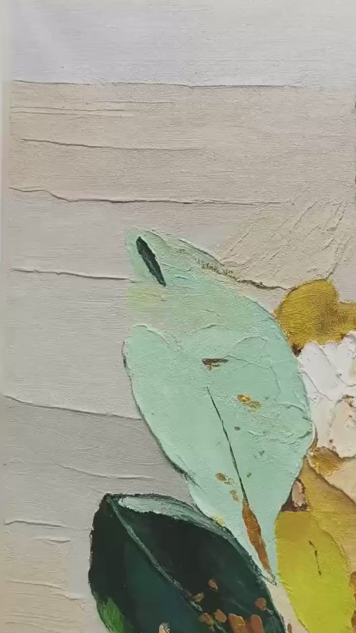 GILDED BOTANICA: Textured Palette Knife Floral Oil Painting - Image 3