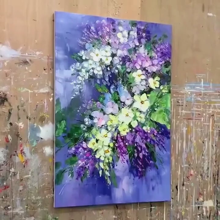 SERENITY IN PURPLE: Vertical Impasto Floral Oil Painting - Image 4