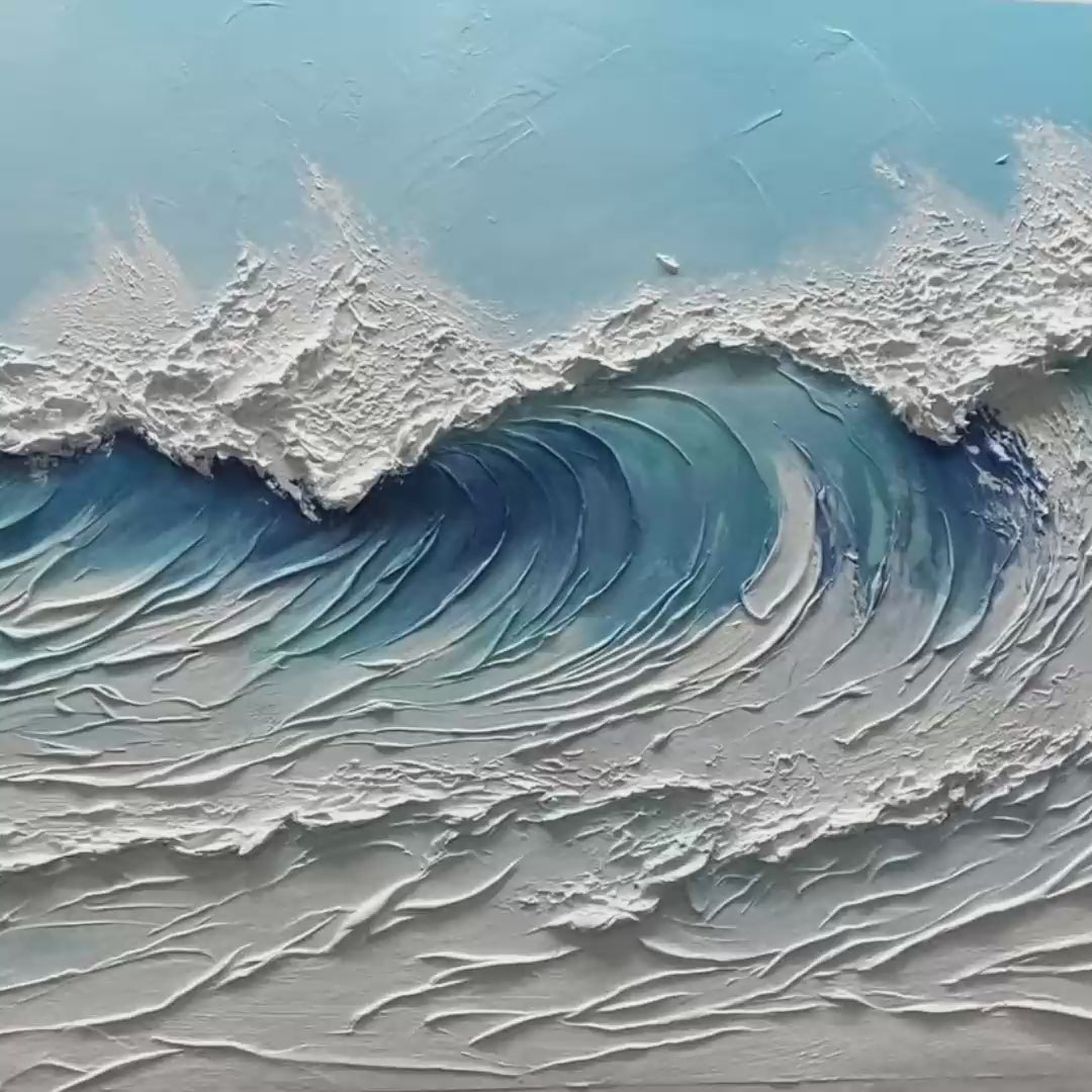 CRESTING WAVE: Textured Abstract Ocean Wave Painting in Blue and White - Image 3