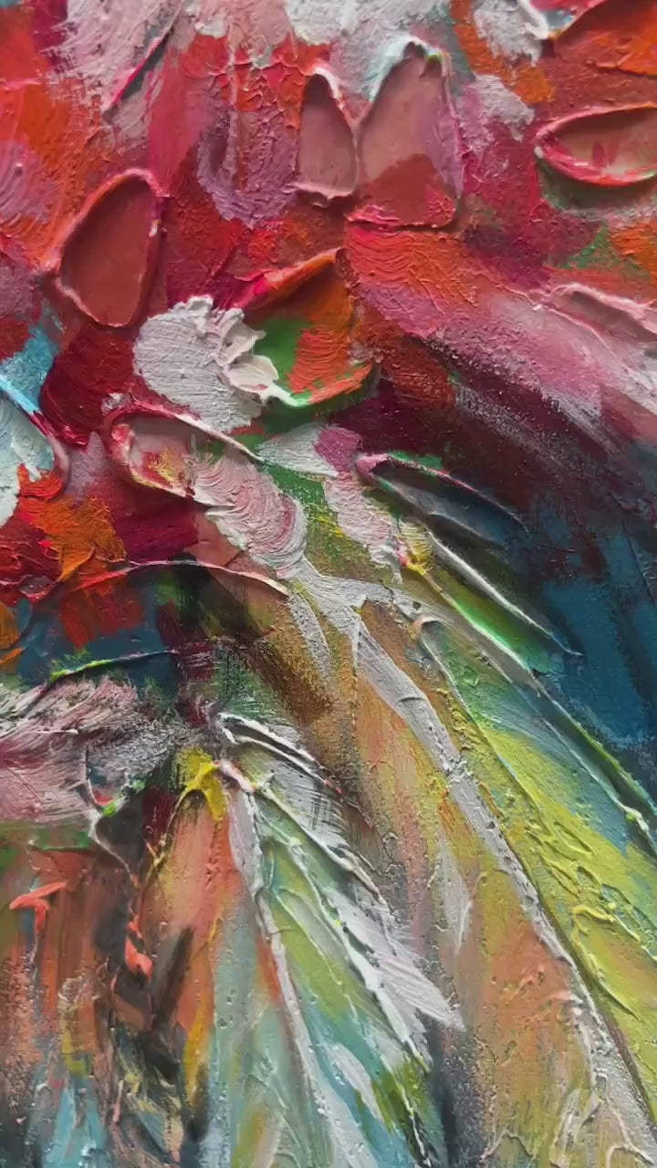 PLUMAGE FIRE: Vibrant Abstract Feather Oil Painting - Image 4