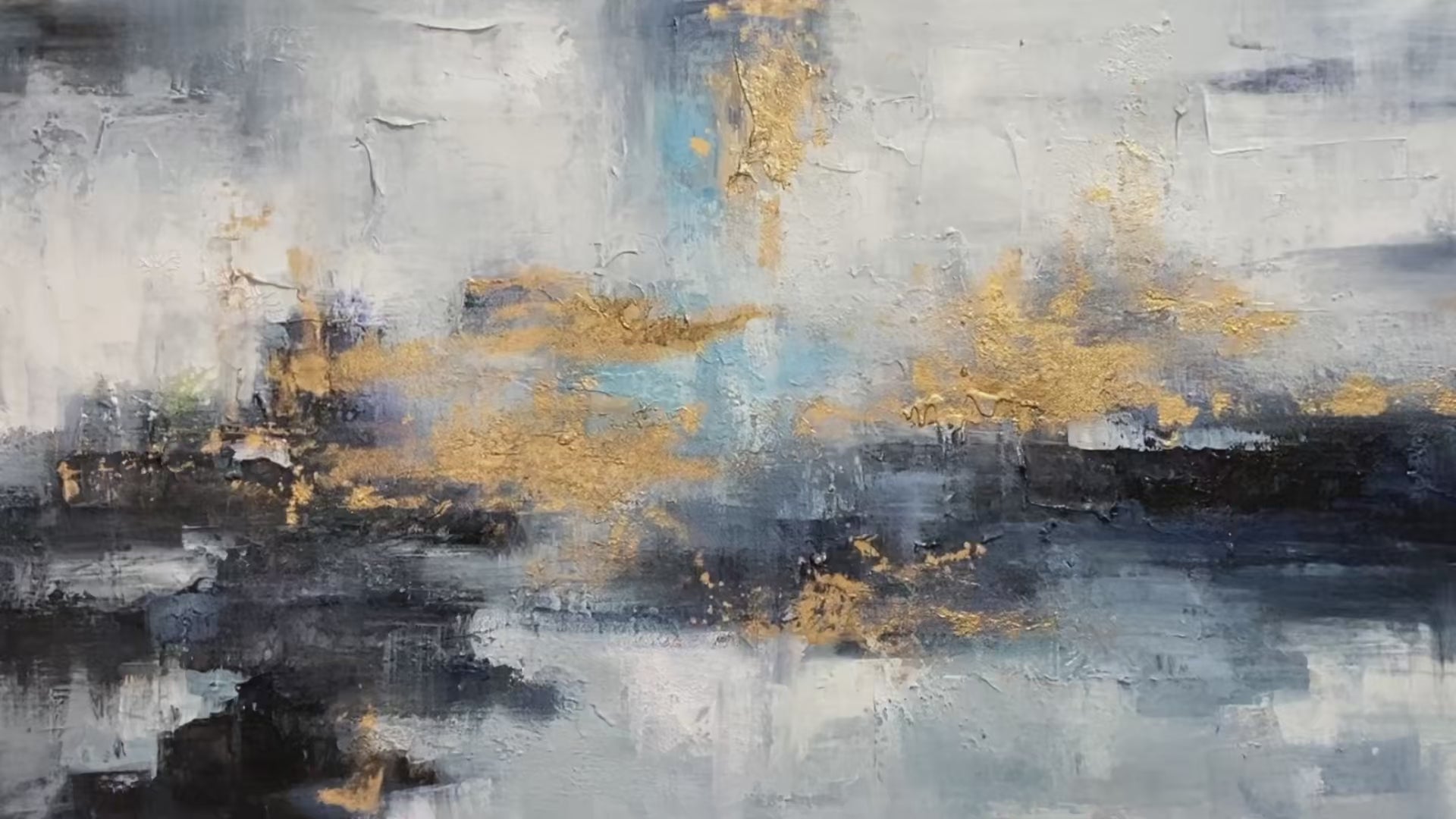 AZURE DREAM: Abstract Blue and Gold Oil Painting - Image 4