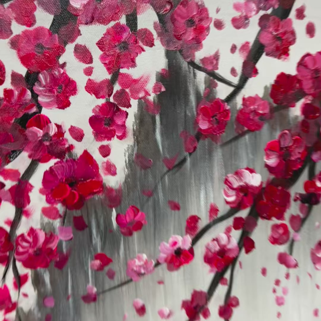 CHERRY BLOSSOM SERENITY: Horizontal Cherry Blossom Landscape Painting - Image 3