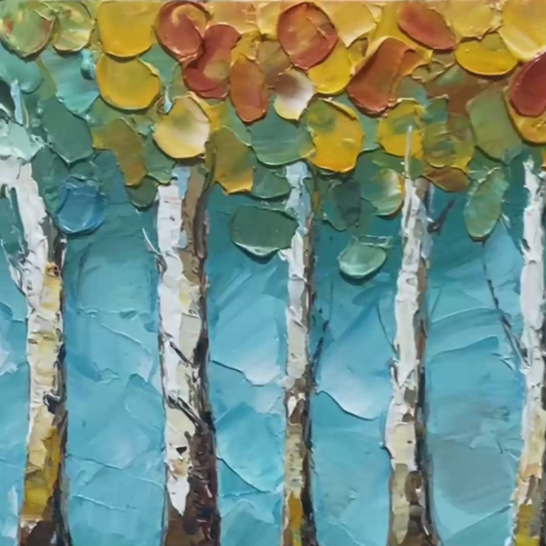 GOLDEN ASPEN GROVE: Textured Forest Painting, Impasto Wall Art, Horizontal Canvas, Landscape Art - Image 3