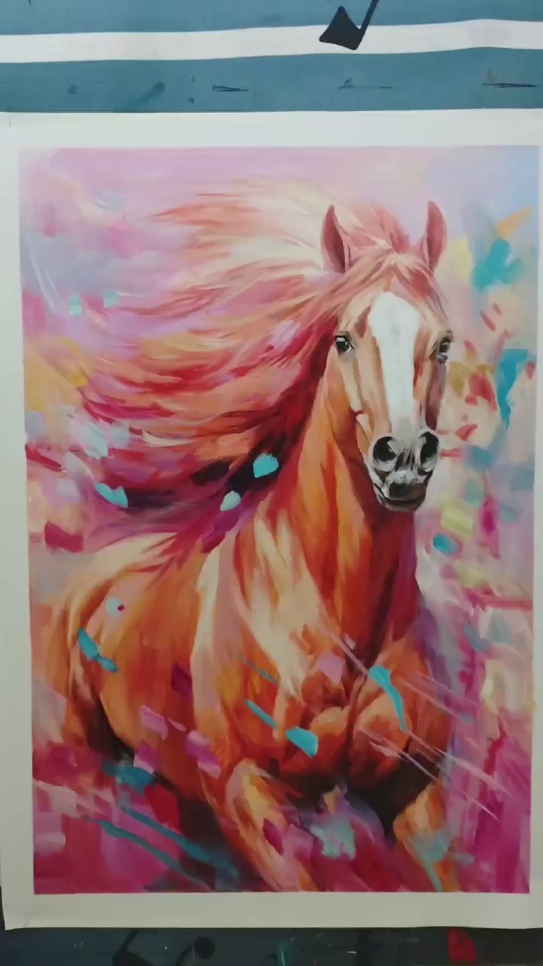 PINK FIRE: Colorful Horse Oil Painting on Canvas - Image 4