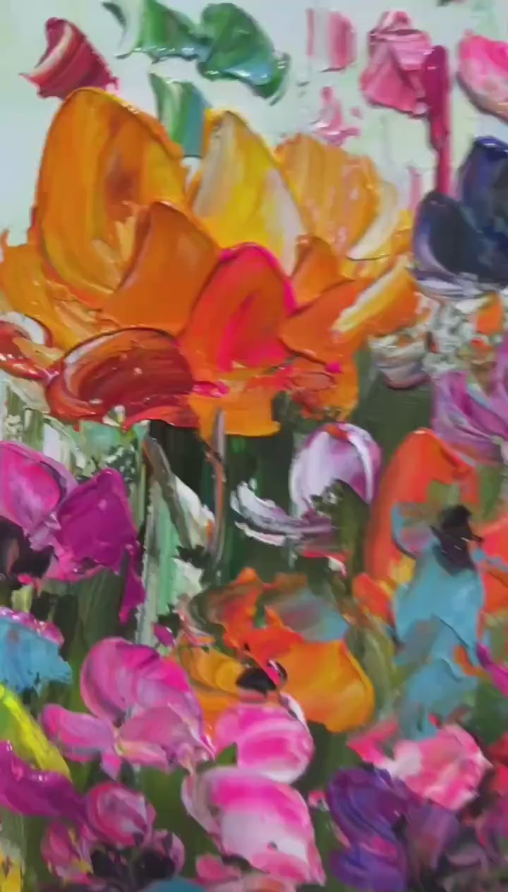 WILD BLOOM MEADOW: Panoramic Impasto Wildflower Oil Painting - Image 4