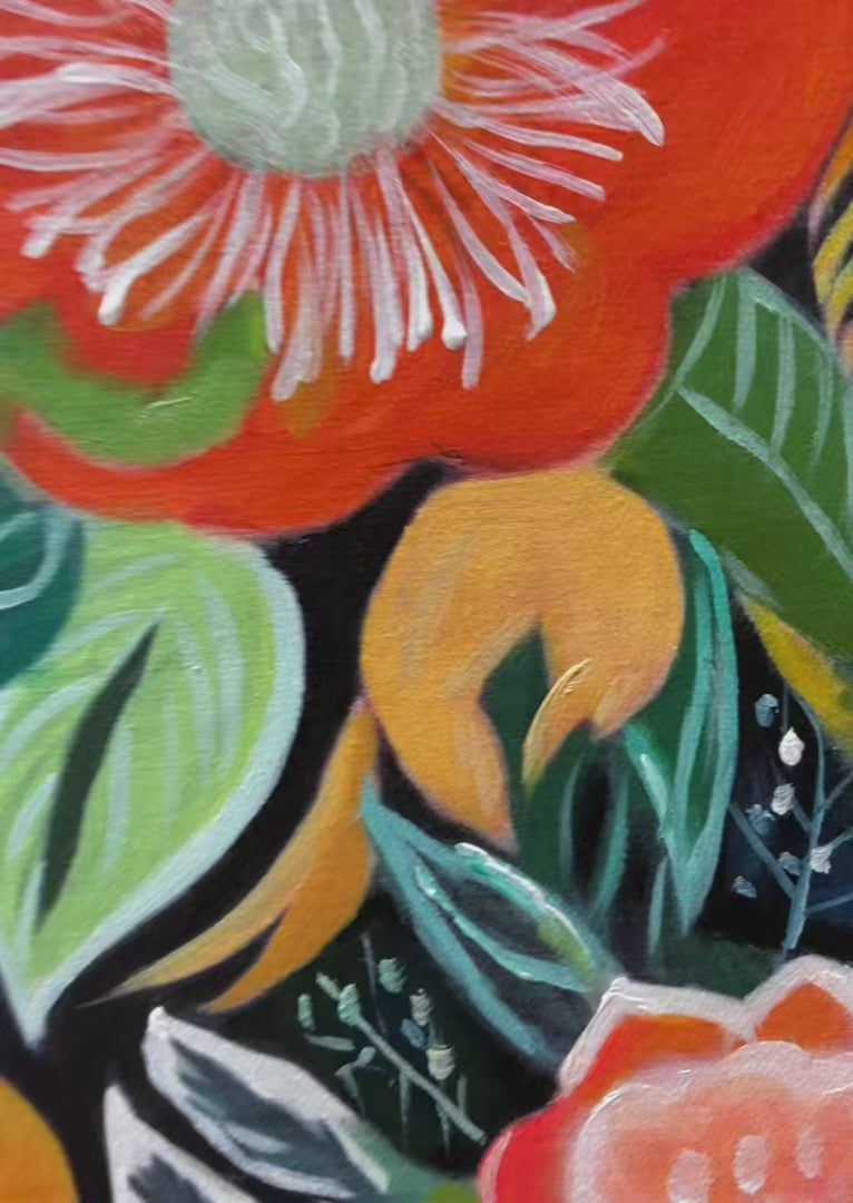 MIDNIGHT GARDEN: Vibrant Floral Boho Oil Painting - Image 4