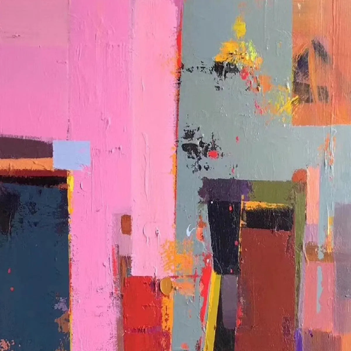 PINK CITY ABSTRACT: Colorful Abstract City Painting, Vertical Wall Art - Image 4