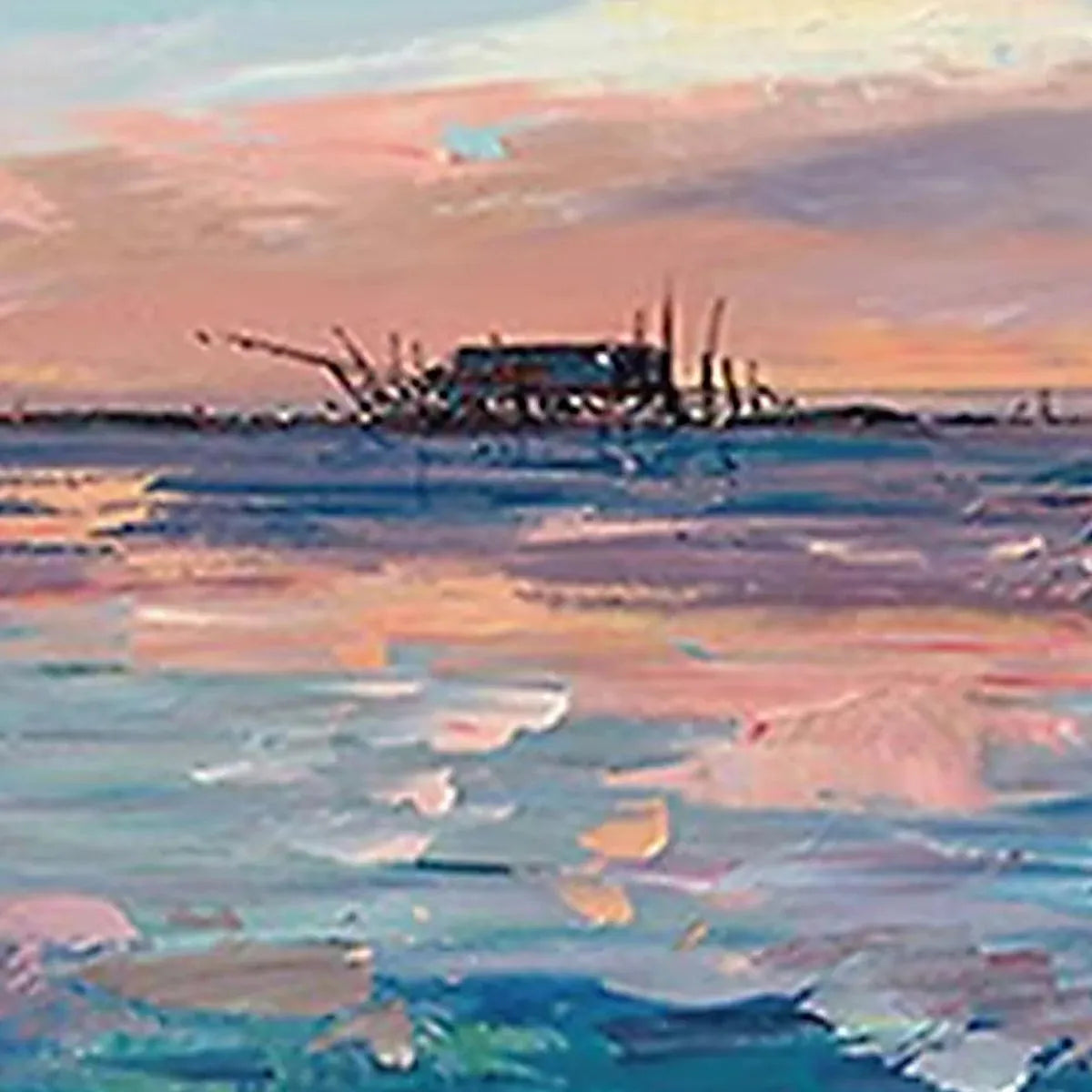 DUSK REFLECTIONS: Panoramic Coastal Sunset Painting, Minimalist Wall Art - Image 4