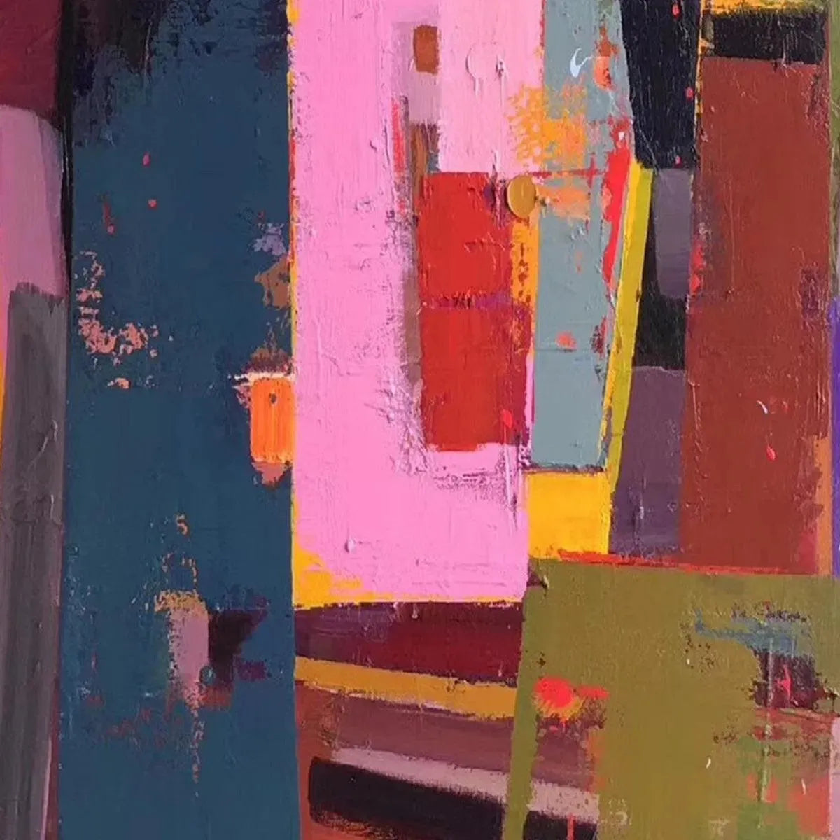 PINK CITY ABSTRACT: Colorful Abstract City Painting, Vertical Wall Art - Image 8