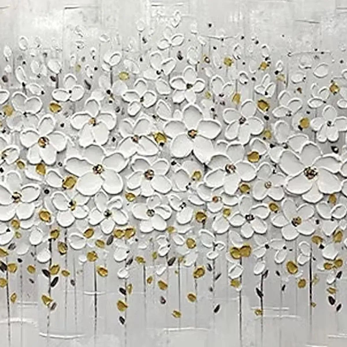 WHITE BLOSSOM FIELD: Textured White Floral Painting, Square Wall Art - Image 5