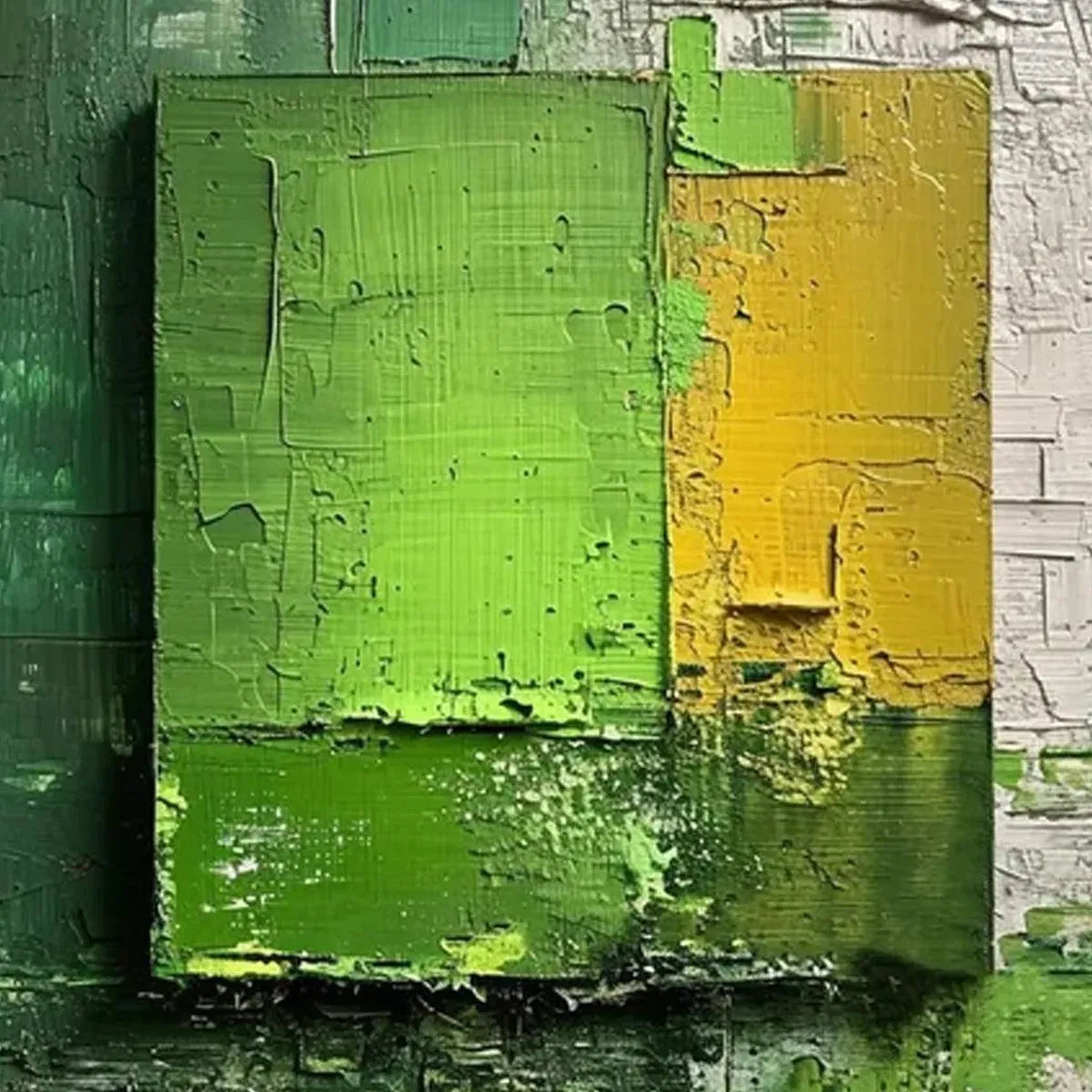 GREEN AND YELLOW TEXTURED BLOCKS: Impasto Abstract Painting, Vertical Wall Art - Image 4