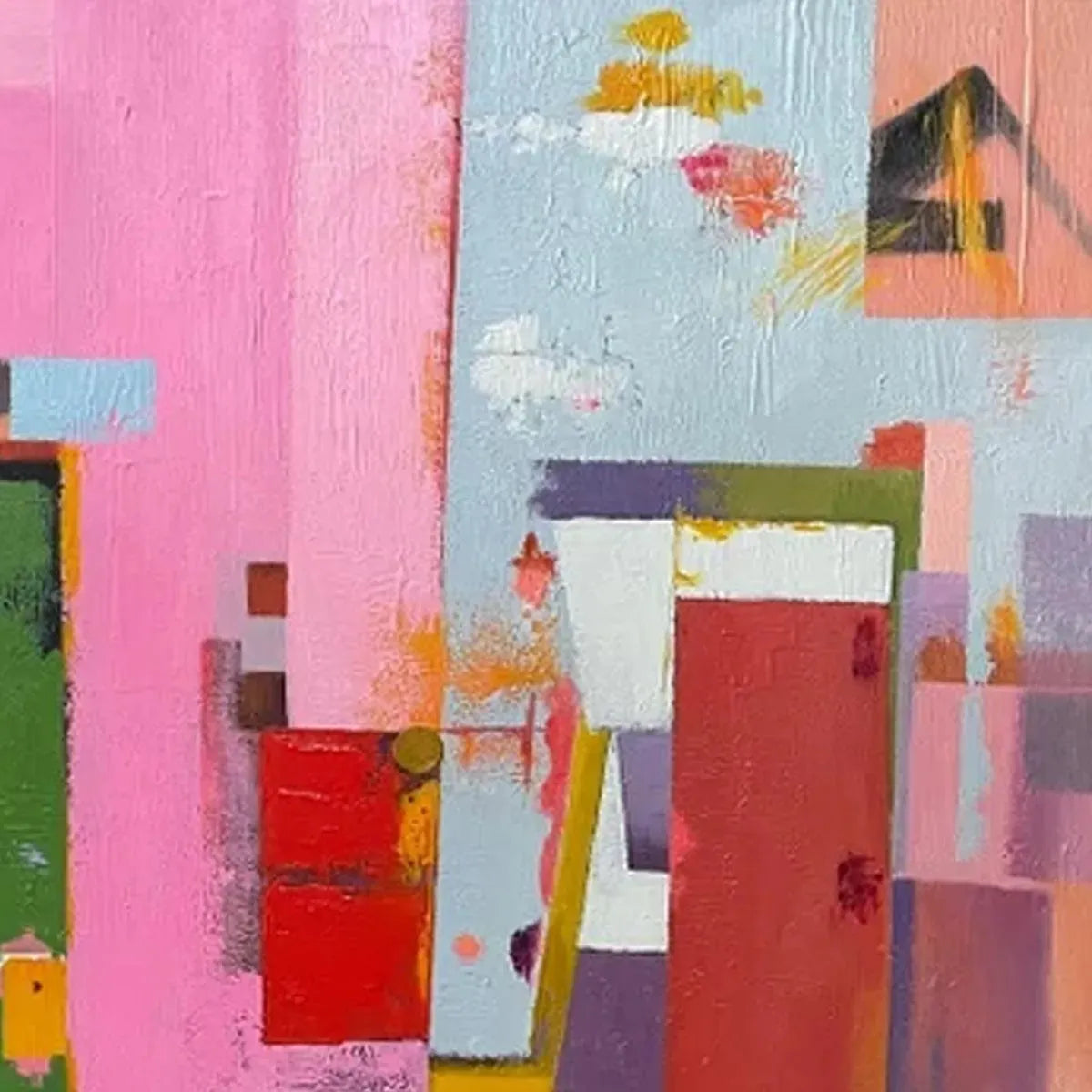 ABSTRACT URBAN SCENE: Colorful Abstract City Painting, Square Wall Art - Image 3
