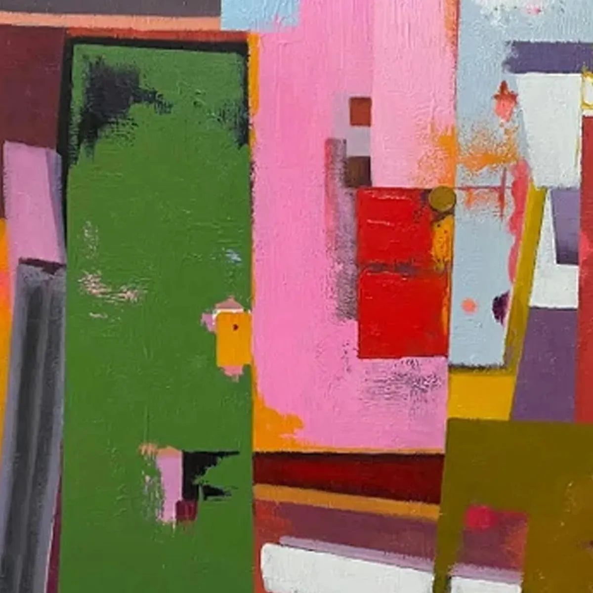 ABSTRACT URBAN SCENE: Colorful Abstract City Painting, Square Wall Art - Image 8