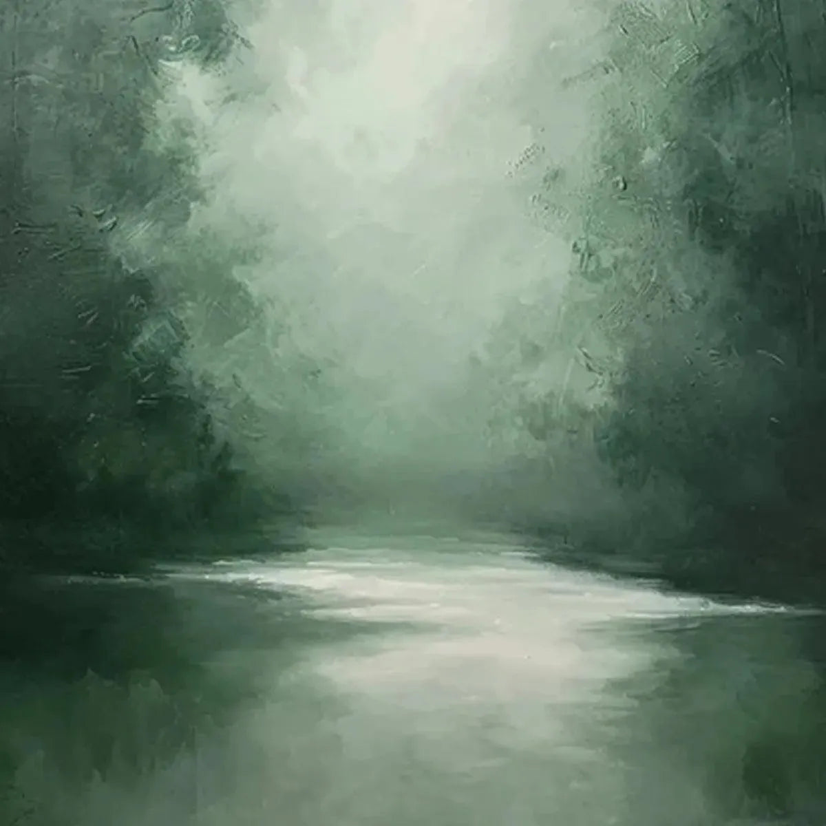 MISTY GREEN FOREST: Atmospheric Forest Landscape Painting, Vertical Wall Art - Image 6